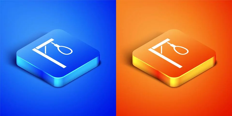 Isometric Gallows rope loop hanging icon isolated on blue and orange background Illustrazione stock