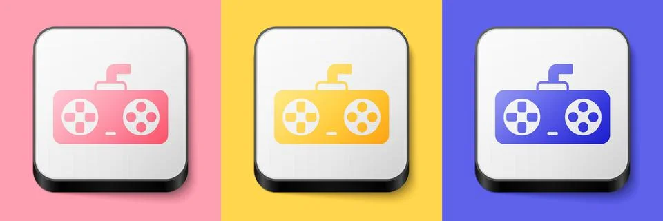 Isometric Game controller or joystick for game console icon isolated on pink Stock Illustration