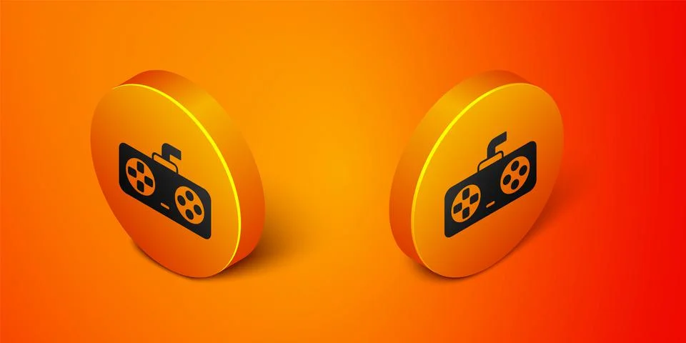 Isometric Game controller or joystick for game console icon isolated on orange Stock Illustration