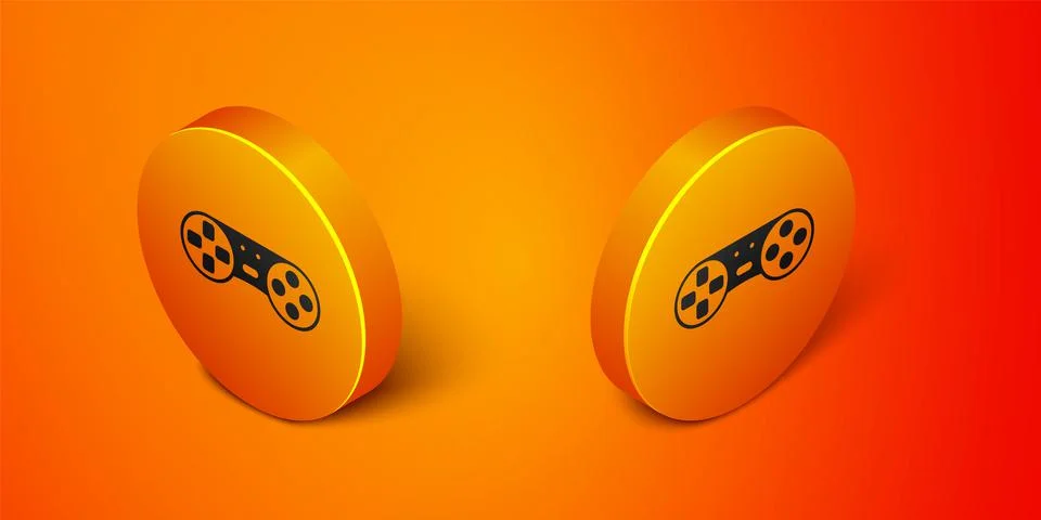 Isometric Game controller or joystick for game console icon isolated on orange Stock Illustration