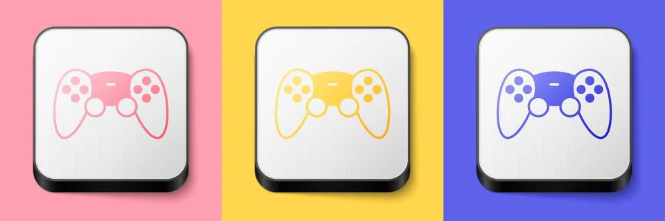 Isometric Game controller or joystick for game console icon isolated on pink, Stock Illustration