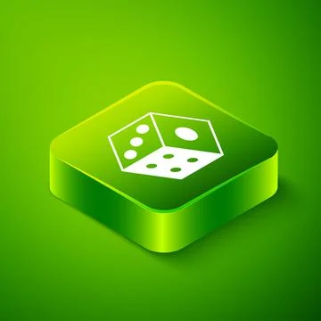 Isometric Game dice icon isolated on green background. Casino gambling. Green Illustration