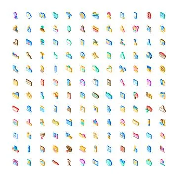 Isometric game elements collecting various colorful symbols 库存插图