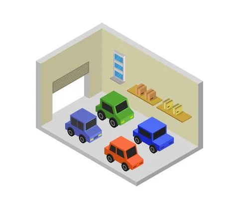 Isometric garage illustrated in vector on a white background Stock Illustration