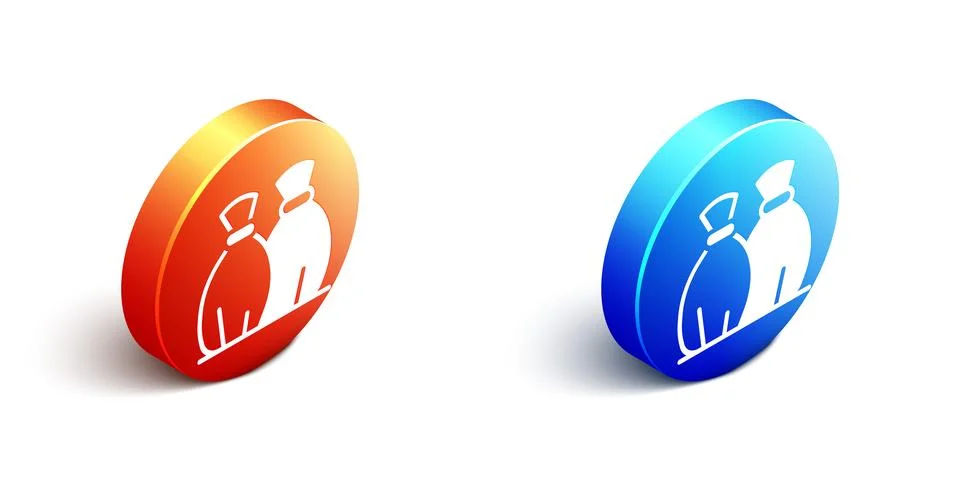 Isometric Garbage bag icon isolated on white background. Orange and blue ci.. Stock Illustration