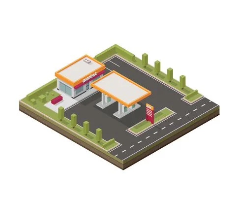 Isometric gas station. Stock-Illustration