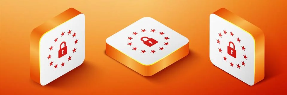 Isometric GDPR - General data protection regulation icon isolated on orange Stock Illustration