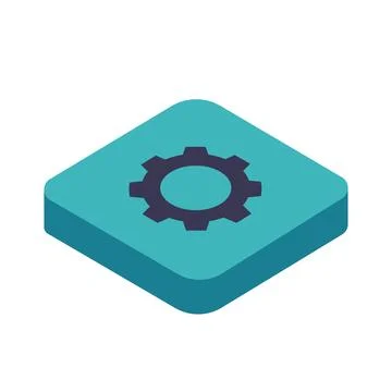 Isometric Gear Icon on Blue Rounded Square Button Stock Illustration