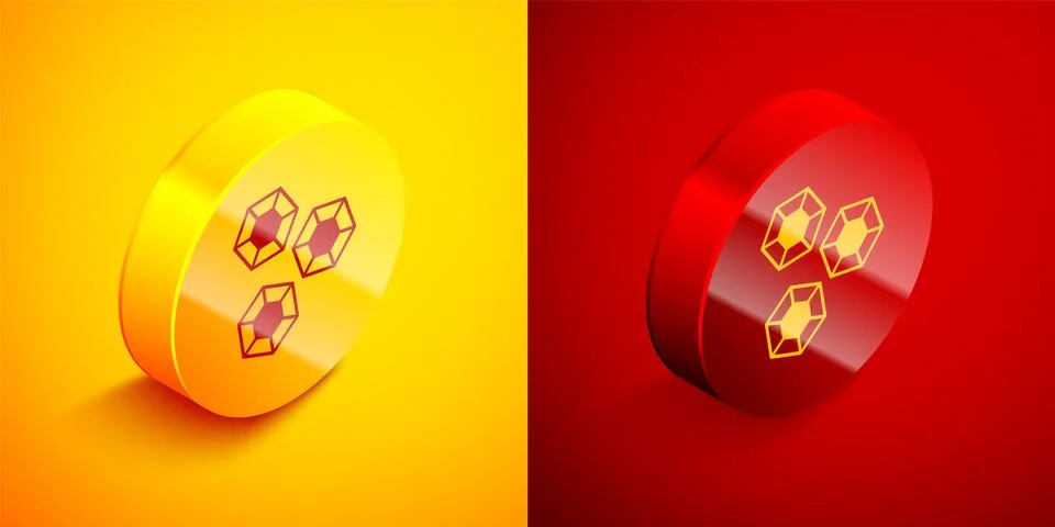 Isometric Gem stone icon isolated on orange and red background. Jewelry sym.. Stock Illustration