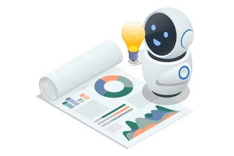 Isometric Generative bot for creating ideas, editing, searching for questions Stock Illustration