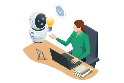 Isometric Generative bot for creating ideas, editing, searching for questions Stock Illustration