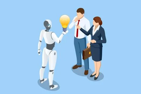 Isometric Generative bot for creating ideas, editing, searching for questions Stock Illustration