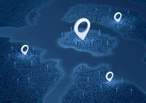 Isometric generic city map with signs. Abstract navigation plan of urban Ilustração Stock