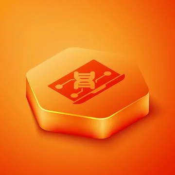Isometric Genetic engineering modification on laptop icon isolated on orange Illustrazione stock