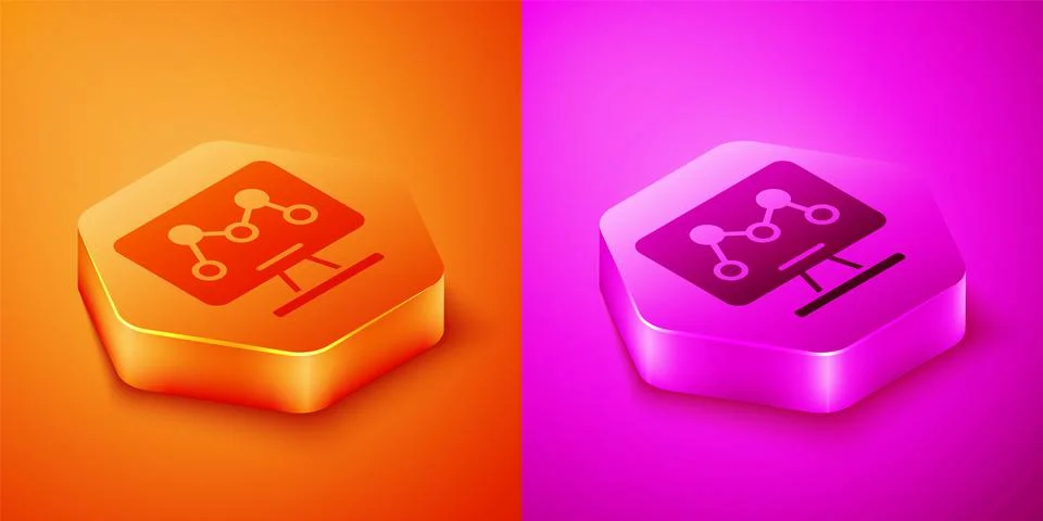 Isometric Genetic engineering modification on laptop icon isolated on orange and Illustrazione stock