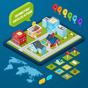 Isometric Geolocation Concept Illustrazione stock