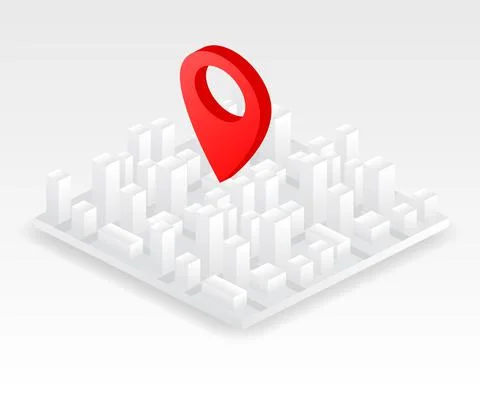 Isometric geolocation map with buildings and roads. Minimalistic navigation map Stock Illustration