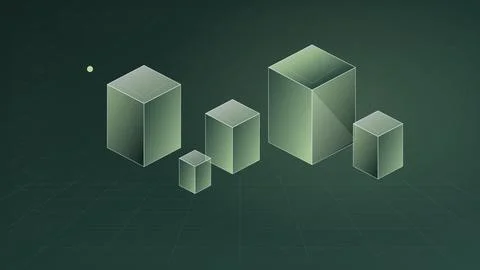 Isometric geometric cubes composition with gradient lighting on dark space .. Stock Illustration