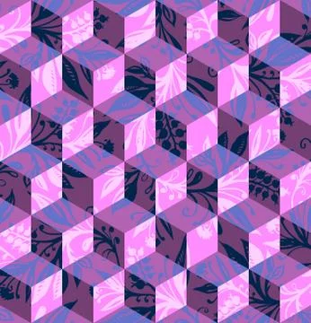 Isometric geometric seamless pattern with overlay of hand-drawn and traced Stock Illustration