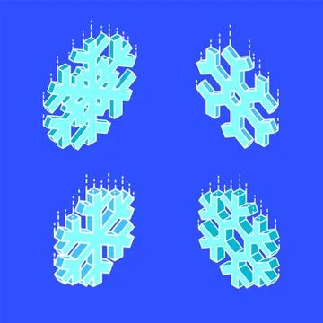 Isometric geometric snowflake set. Stock Illustration