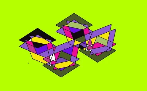 Isometric Geometric Transparent Cubes on Lime Green Background 库存插图