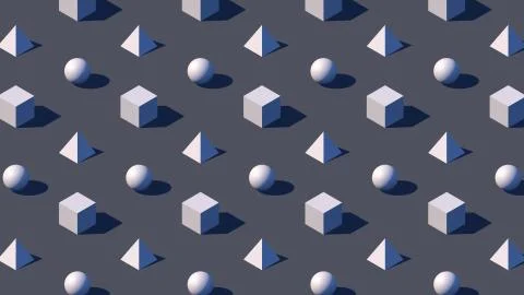 Isometric geometry background with 3d primitives and hard shadow. Stock Illustration