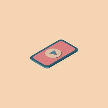 Isometric geometry of a smartphone with a play button Stock Illustration