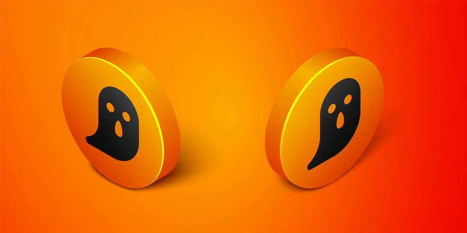 Isometric Ghost icon isolated on orange background. Happy Halloween party Stock Illustration