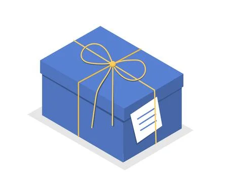 Isometric gift box. Blue closed giftbox with yellow bow. Holiday and festival Stock Illustration
