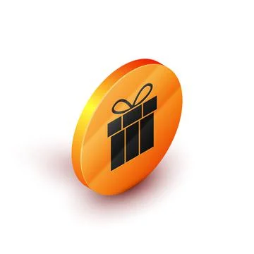 Isometric Gift box icon isolated on white background. Happy Birthday. Orange Stock Illustration