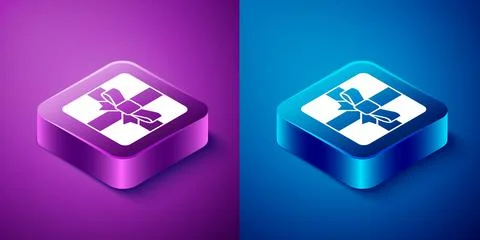 Isometric Gift box icon isolated on blue and purple background. Valentines day イラスト素材