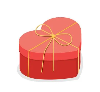 Isometric gift box. Red closed heart shaped giftbox with yellow bow. Holiday and Stock Illustration
