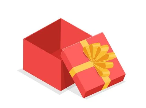 Isometric gift box. Red open giftbox with yellow bow. Holiday and festival Stock Illustration