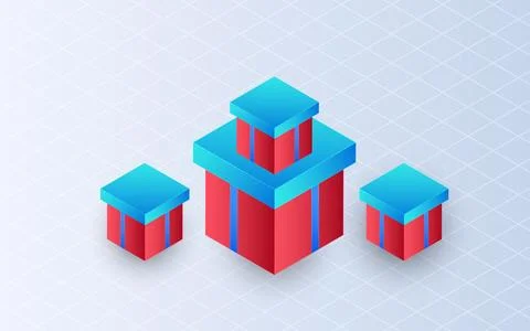 Isometric gift boxes on white background. Giveaway announcement of competitio Stock Illustration