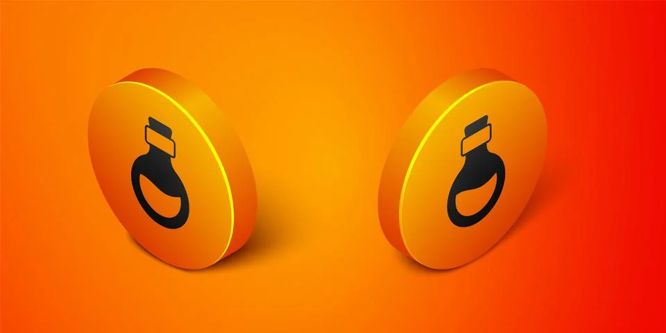 Isometric Glass bottle with magic elixir icon isolated on orange background.  Stock Illustration