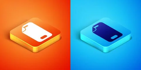 Isometric Glass screen protector for smartphone icon isolated on orange and blue Stock Illustration