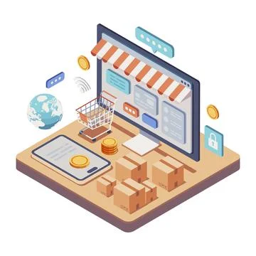Isometric Global E-commerce and Digital Marketing Business Stock-Illustration