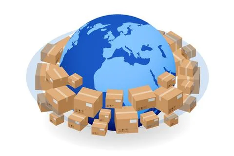 Isometric Global Logistics Network. Air cargo trucking rail transportation Illustrazione stock