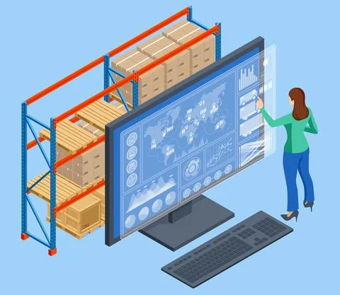 Isometric Global logistics network concept. Interactive panel for tracking cargo Stock Illustration