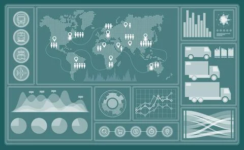 Isometric Global logistics network concept. Interactive panel for tracking cargo Stock Illustration