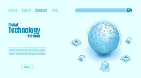 Isometric globe. Global technology landing page. World network. Internet connect Stock Illustration