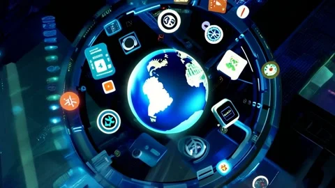 Isometric Glode Spinning with Cyber Security background Видео 284760717