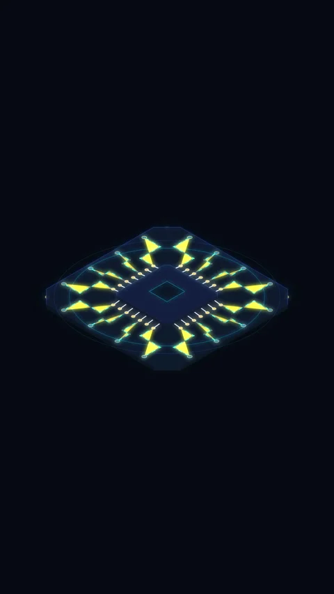 Isometric glowing circuit chip motion graphic with digital pulse Stock Footage 348341379
