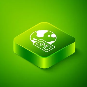 Isometric GMO icon isolated on green background. Genetically modified organ.. Stock Illustration