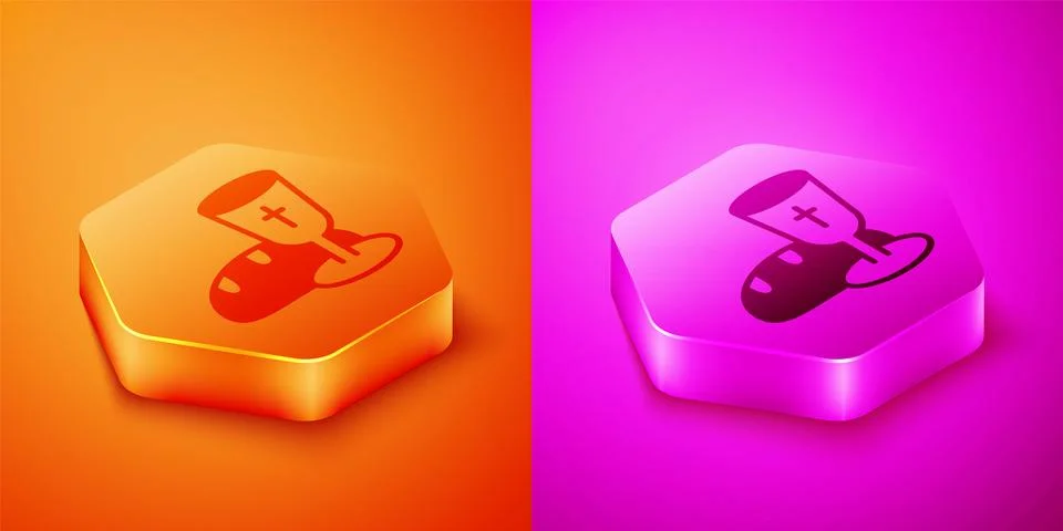 Isometric Goblet and bread icon isolated on orange and pink background. Bread Stock Illustration