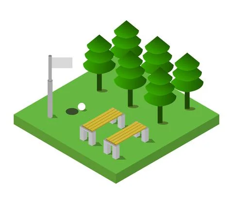 Isometric golf illustrated on a white background Stock Illustration
