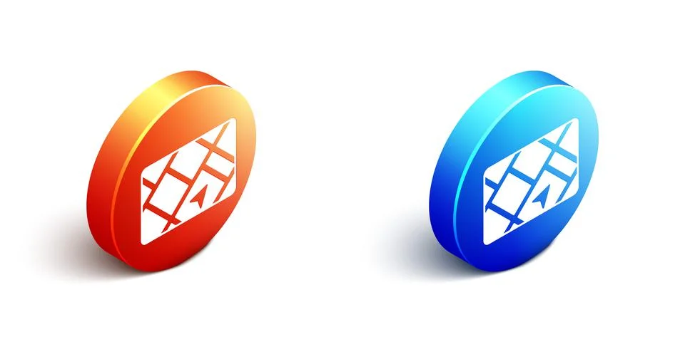 Isometric Gps device with map icon isolated on white background. Orange and blue Stock Illustration