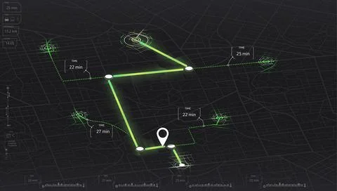 Isometric Gps map navigation to own house. Garish vector illustration of roadmap Stock Illustration