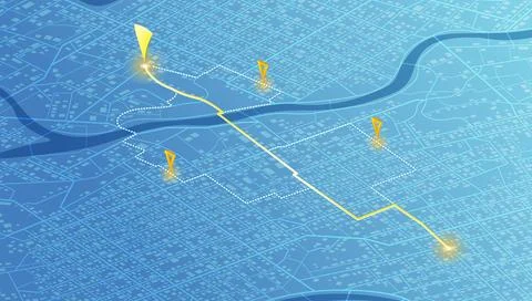 Isometric Gps map navigation to own house. City top view. View from above the Stock Illustration