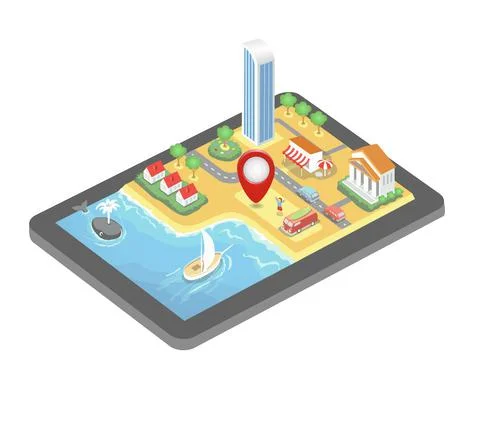Isometric GPS map. Tablet PC mobile navigation Stockillustratie